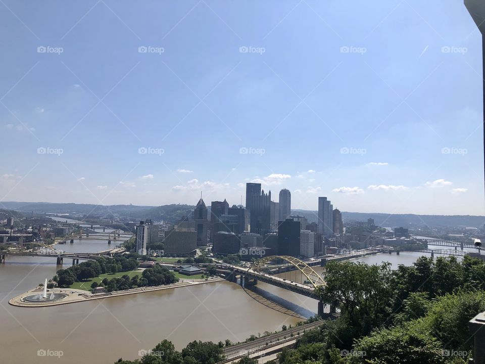 Downtown Pittsburgh Pennsylvania view from the incline. 