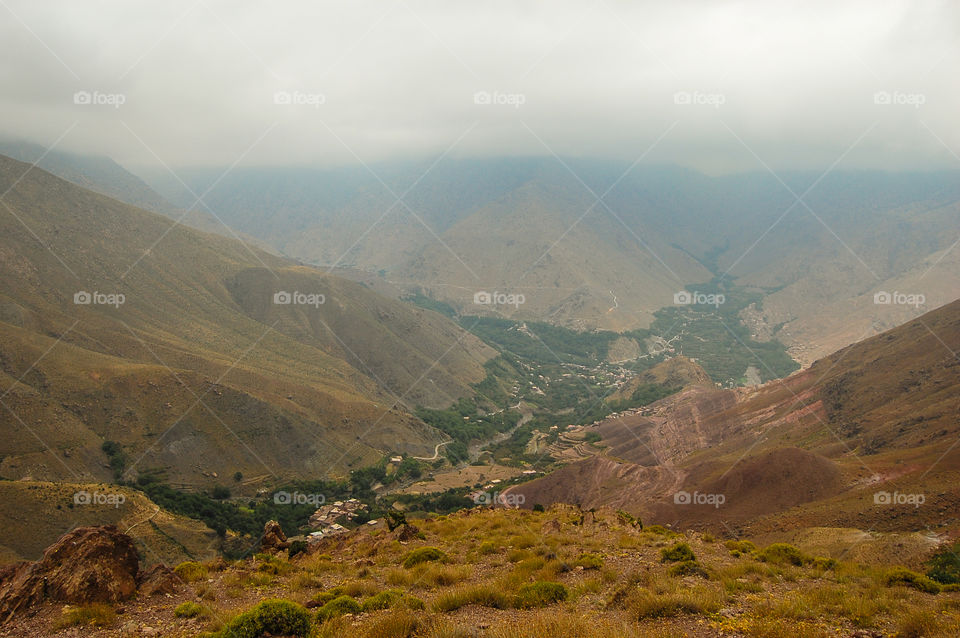 Looking down the valley . trekking in High Atlas mountains