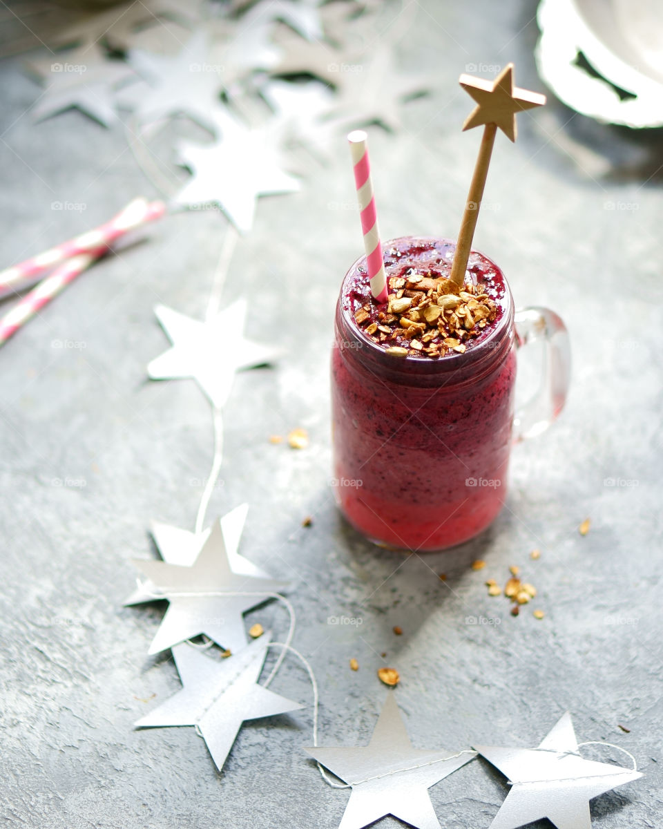 Healthy fruit and berries smoothie in jar