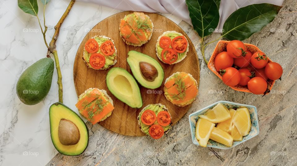 pancakes with avocado and fish