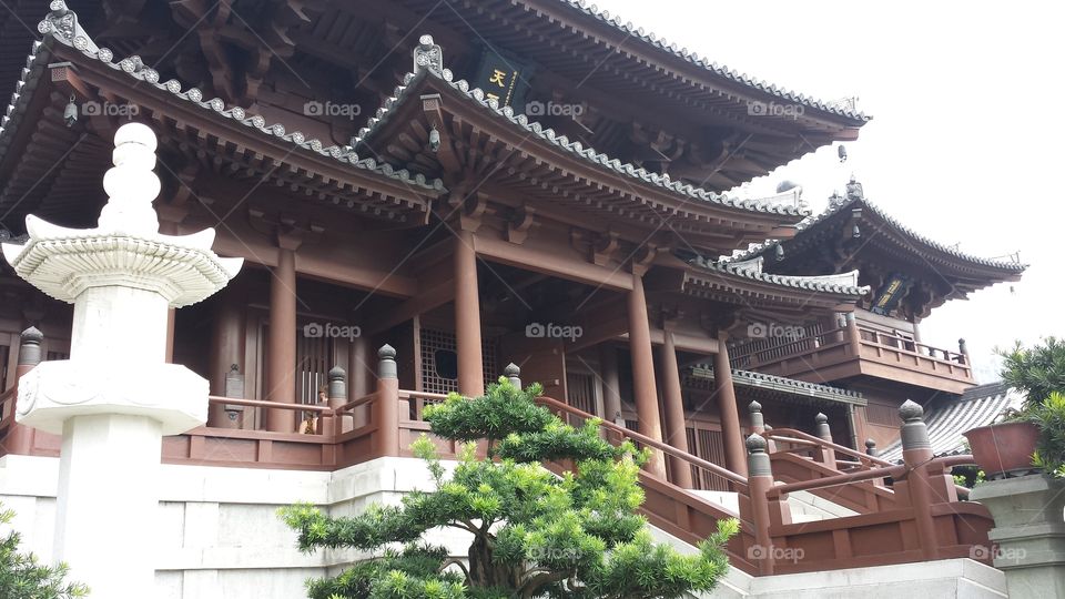 Hong Kong temple. View of temple in Chinese garden in Hong Kong