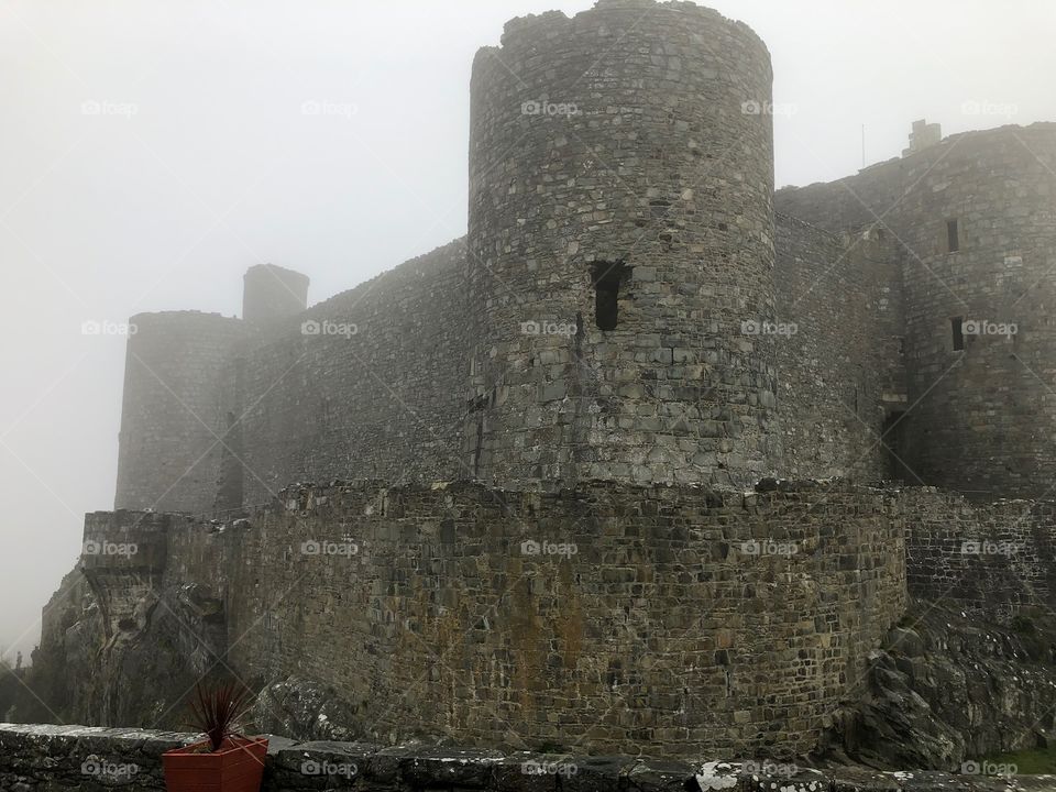 Harlech castle in the mist