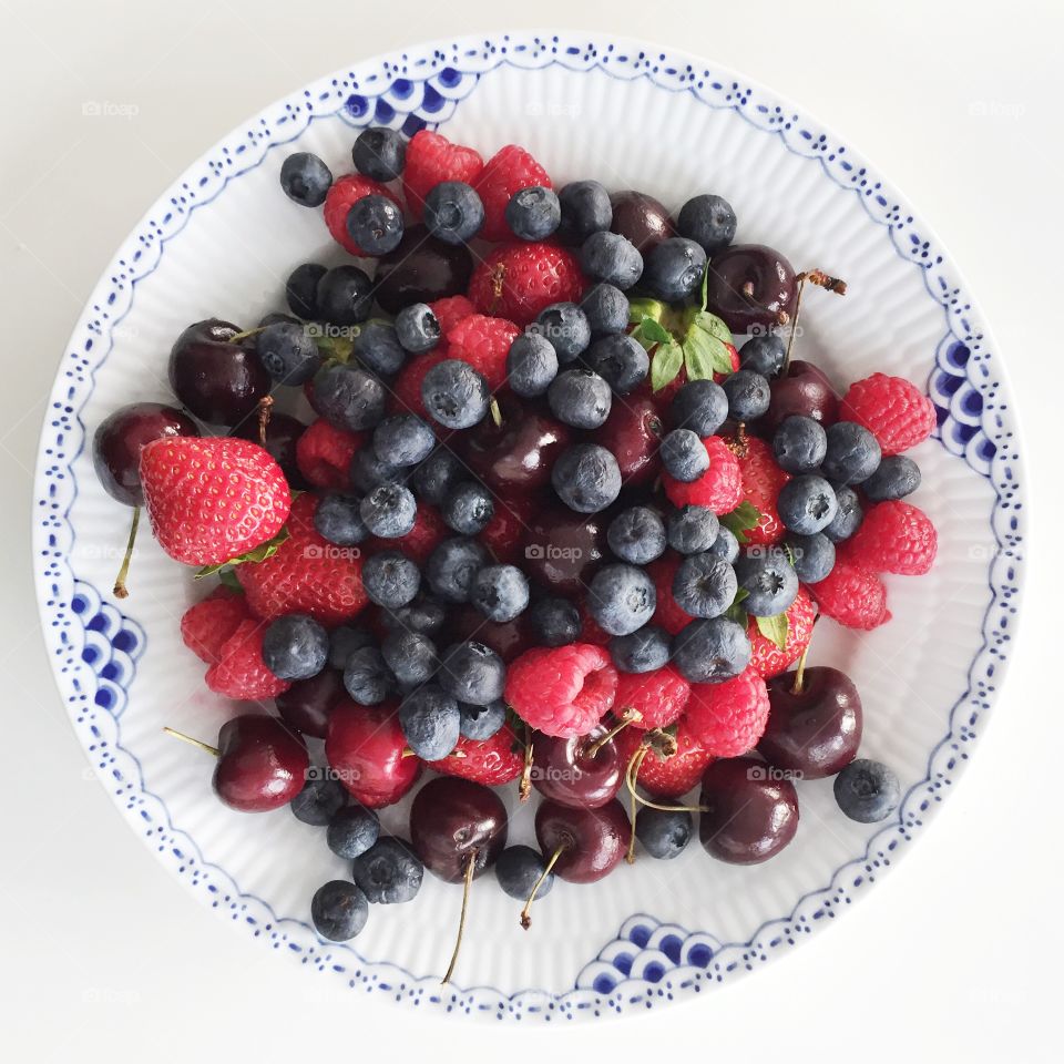 Royal Copenhagen with berries. Summer snack
