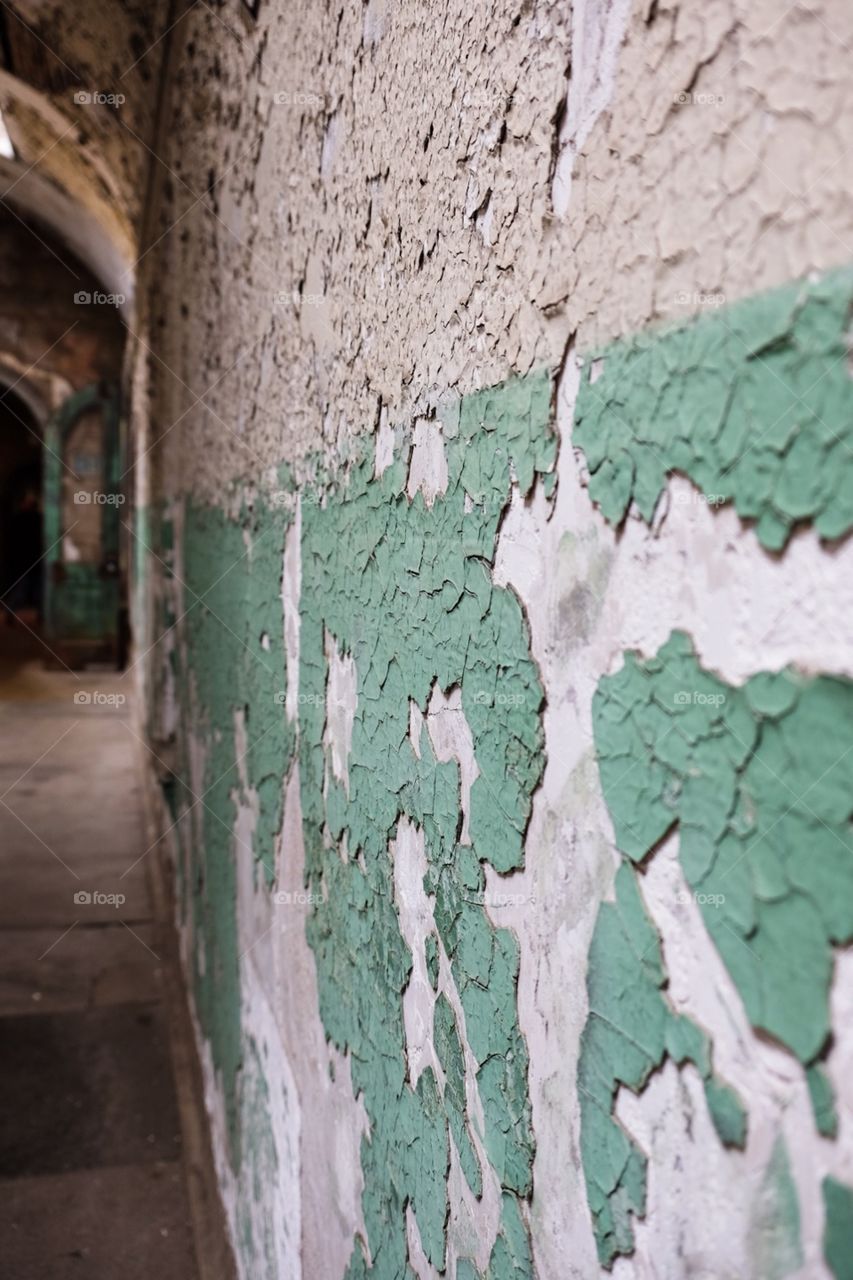 Peeling Paint On Prison Walls, Institutional Green Paint, Closeup Photography 