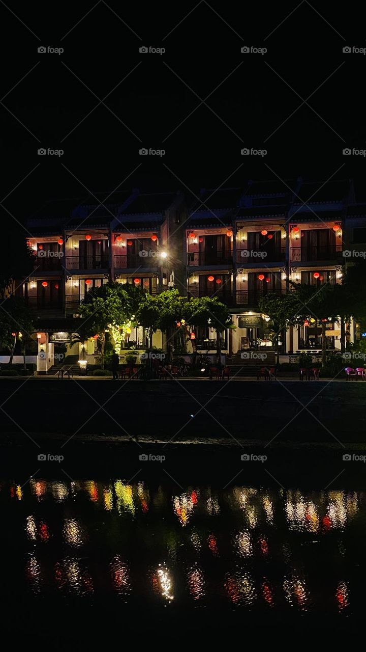 Nice cozy evening windows in Hoi An city, central Vietnam 