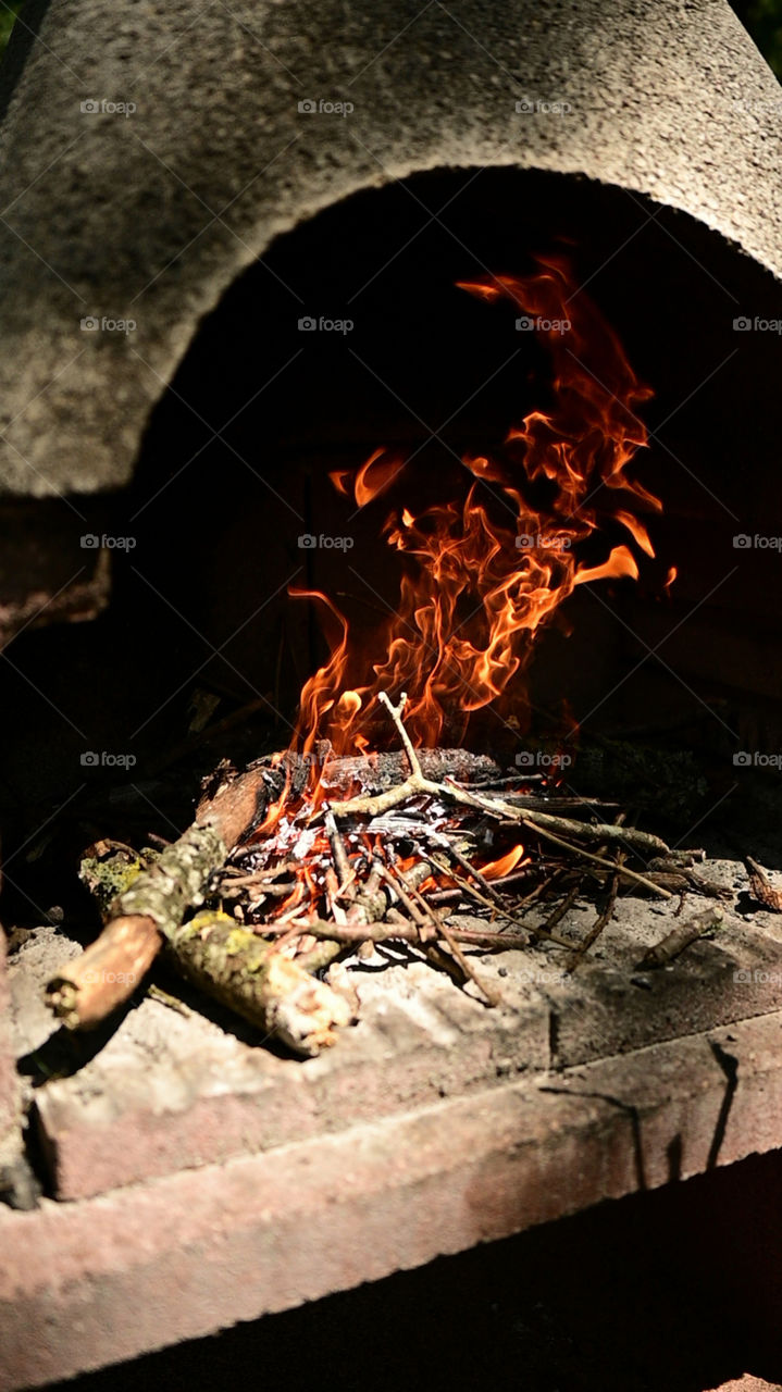 fire light in the barbecue