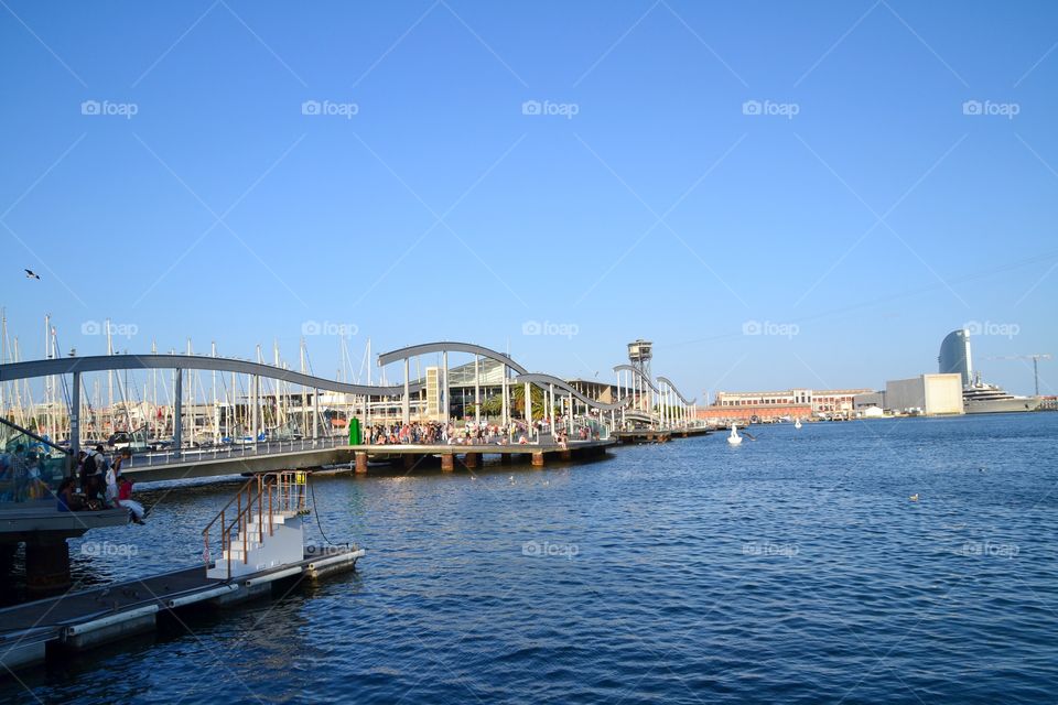 Port Vell in Barcelona, Spain. Landscape of the seaport Port Vell in Barcelona, Spain