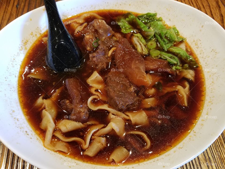 Taiwanese beef tendon egg noodle soup