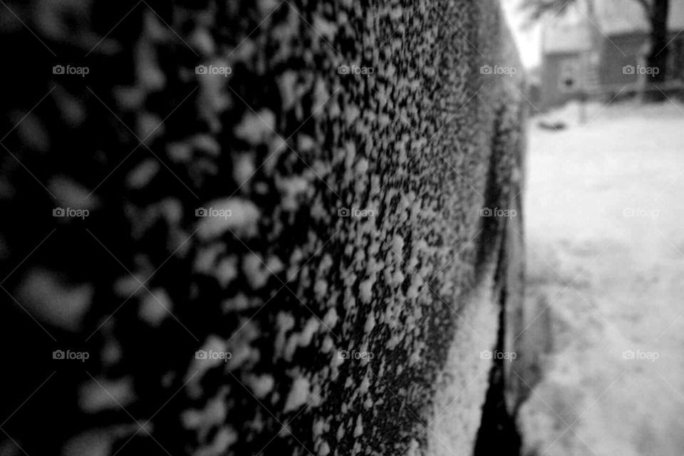 Close up of snow on a VW