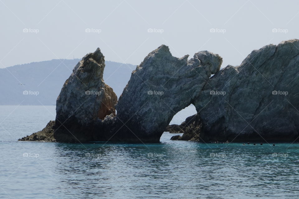 Scenic view of cave at sea, Greece