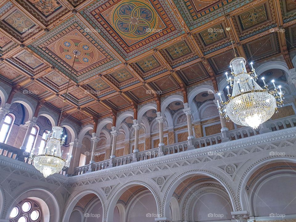 Beautiful ceiling, arches and columns at the University in Chernivtsi architecture 