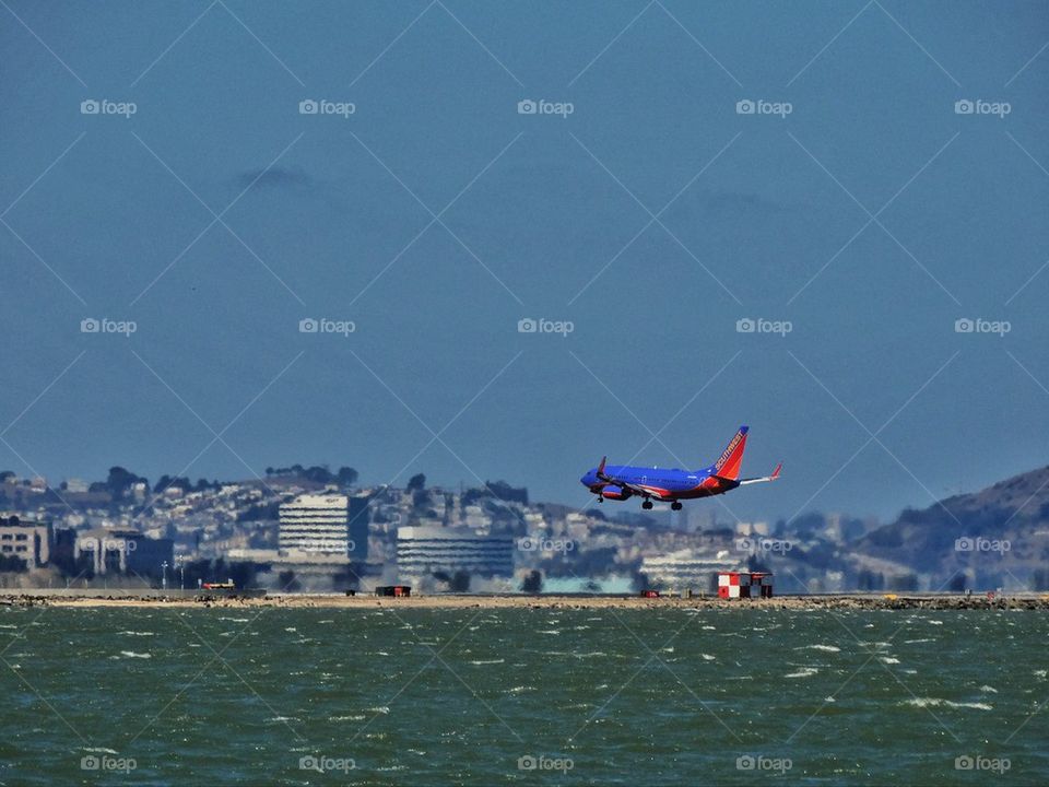 Passenger jet landing at San Francisco airport