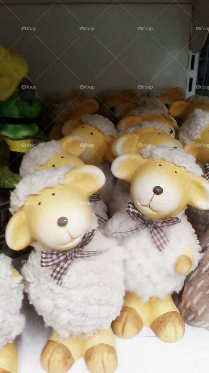 group of sheep on the shelf