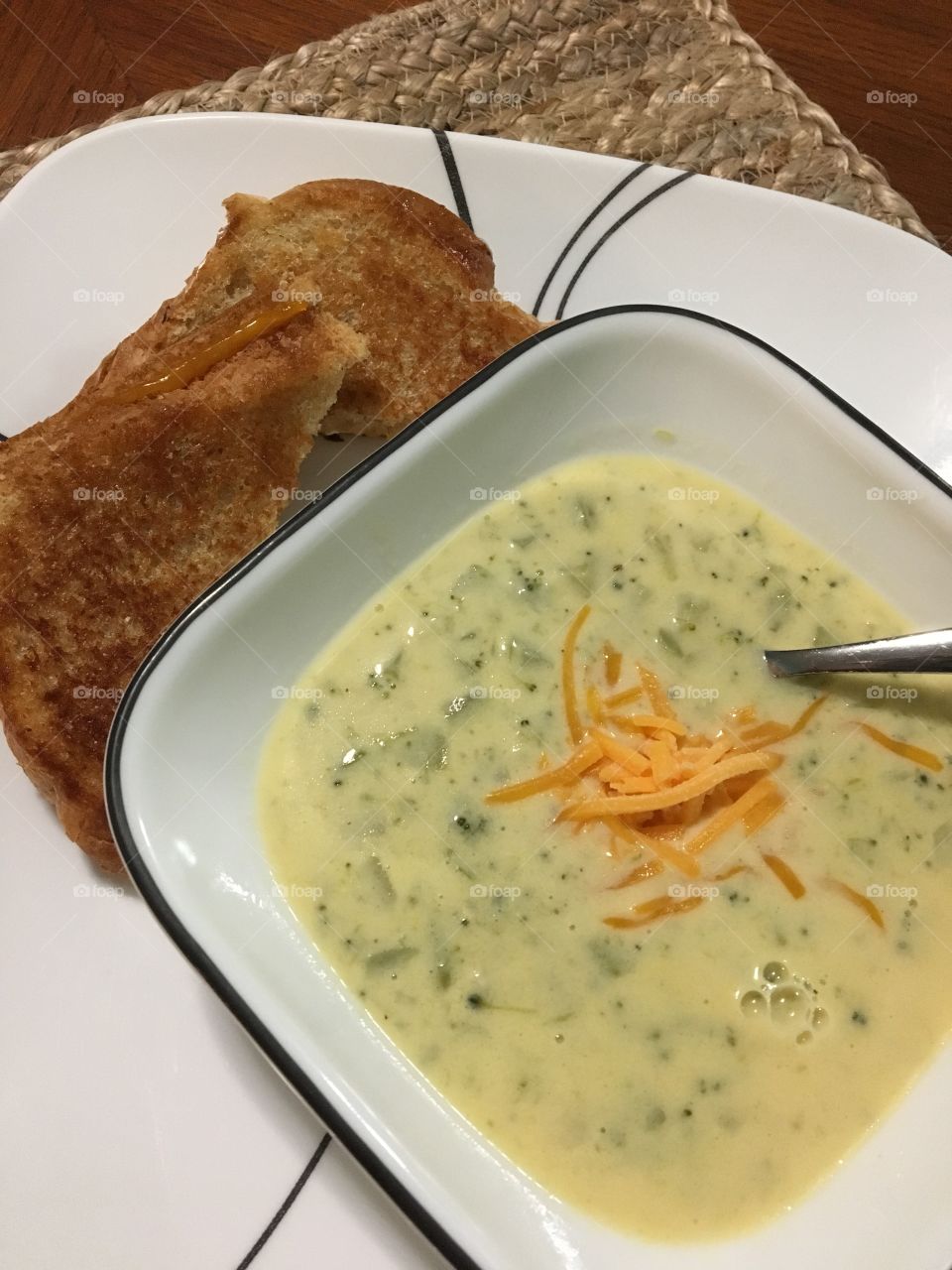 Grilled Cheese Sandwich and Broccoli Cheese Soup 