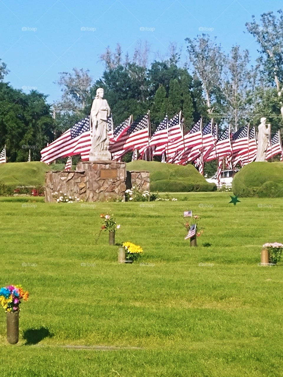 Memorial Day United States soldiers flags are flying. Awe inspiring, peaceful.
