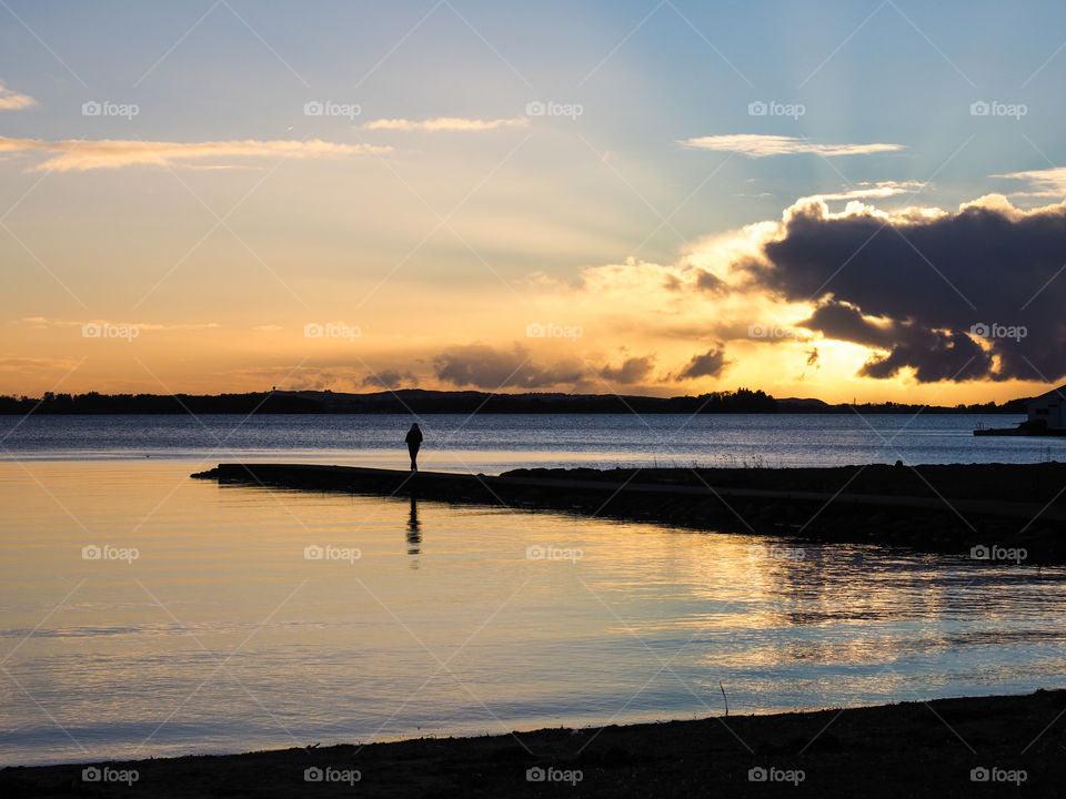 Walking in sunset. 