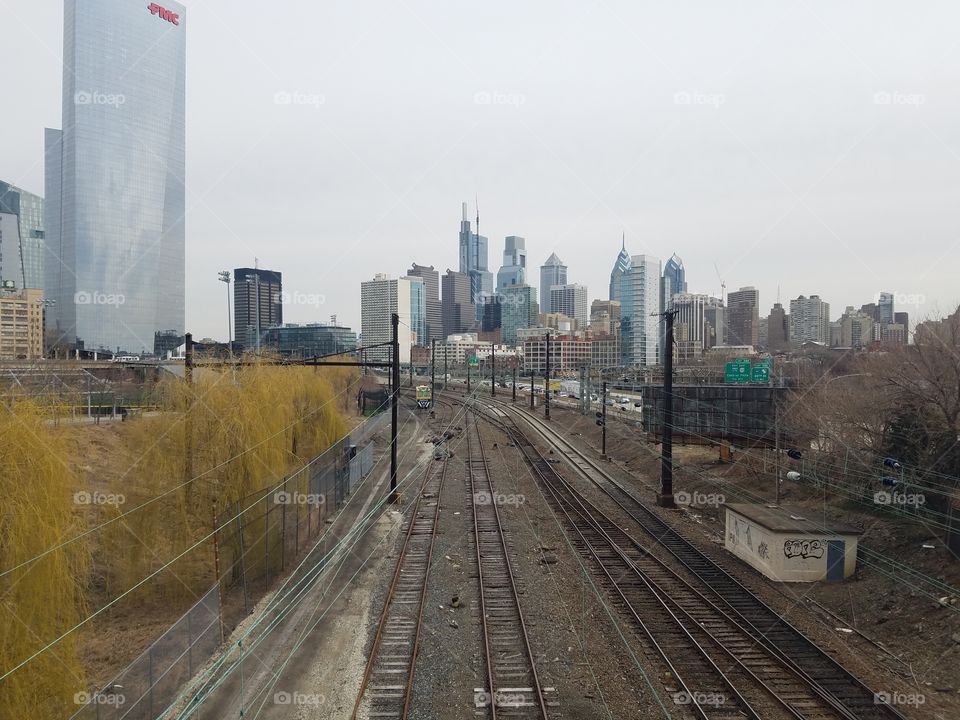 Overlooking Center City Philadelphia from the railroad tracks