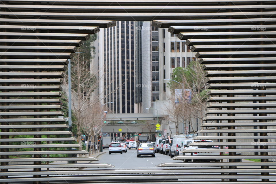 Street view through the round opening 