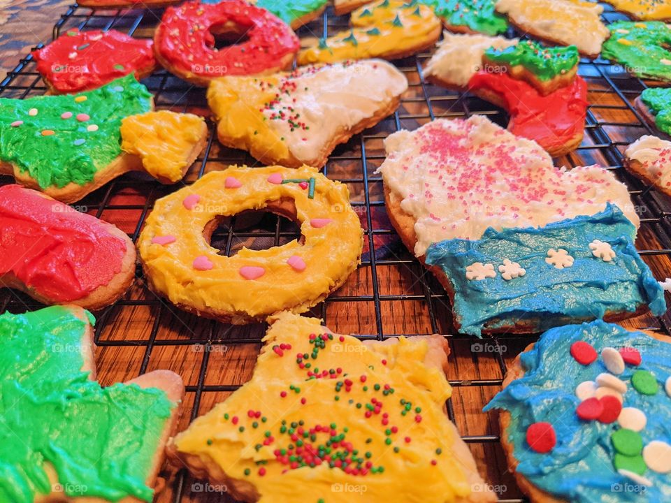 Classic cut out cookies frosted with sprinkles