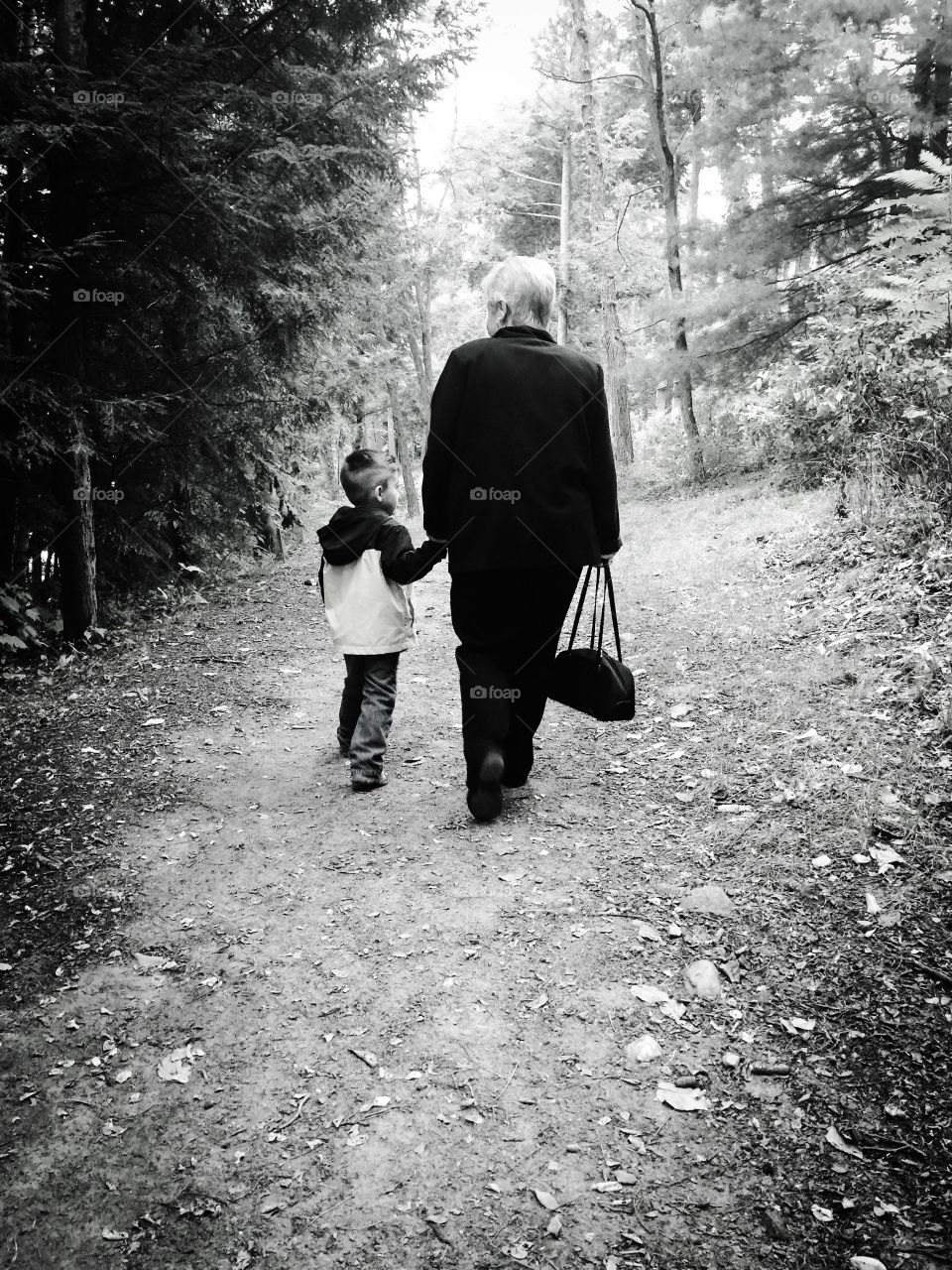 Fall walk with Nana and grandson