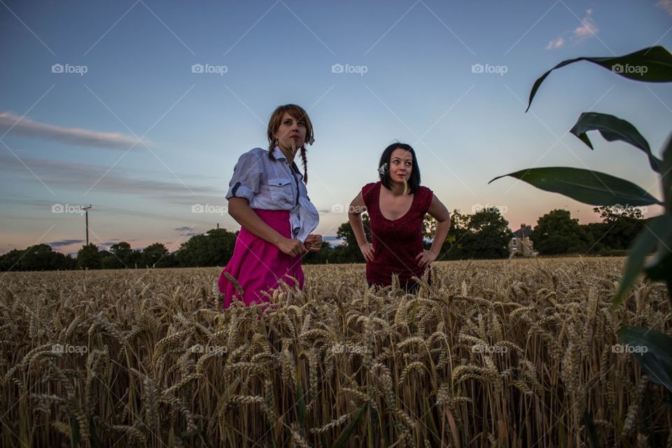 Girls in a wheat field