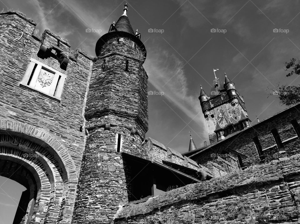 Architecture photography of a building in black and white /beautiful streets, castles and buildings in Old Towns and cities