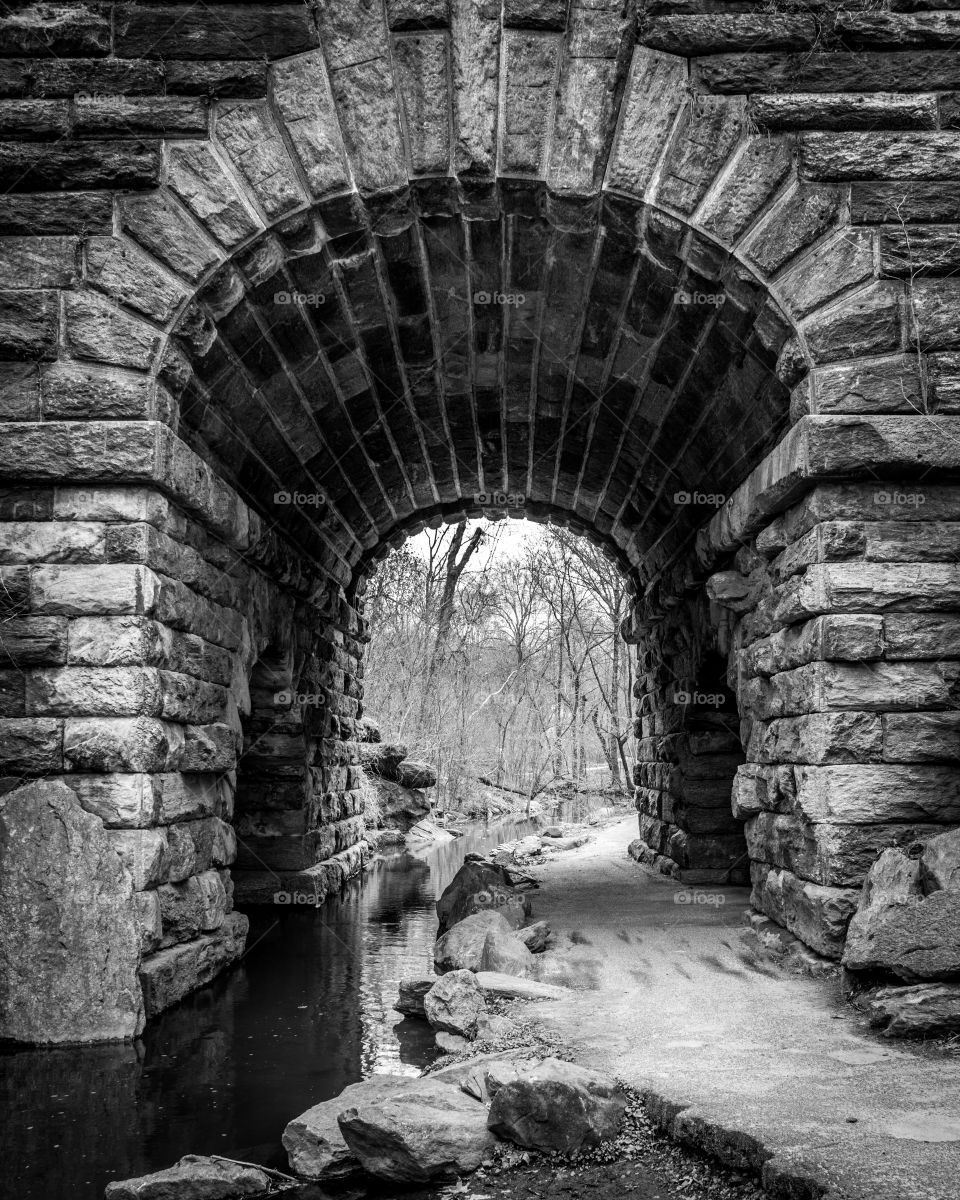central park arch. Black and white of an archway in Central park New York.