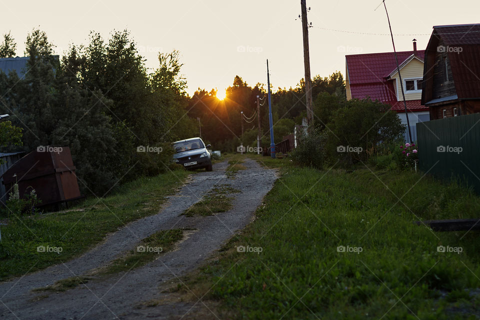 sunset in the village