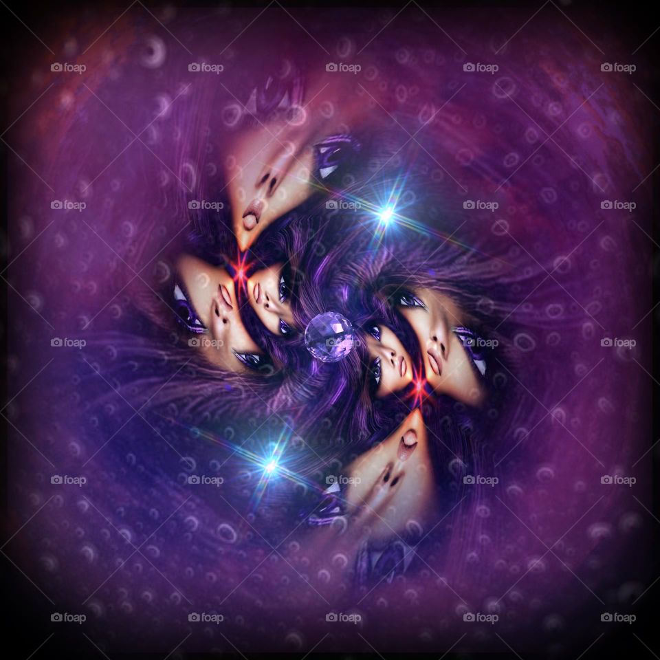 Psychedelic quadruple face abstract.