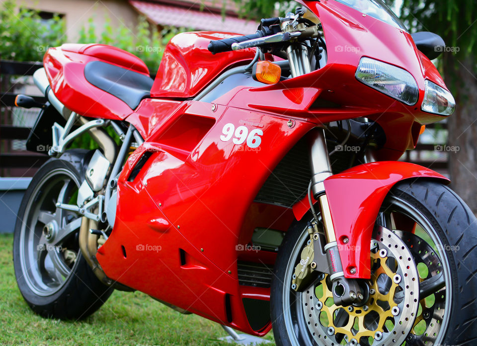 red ducati 996s motorcycle outdoors