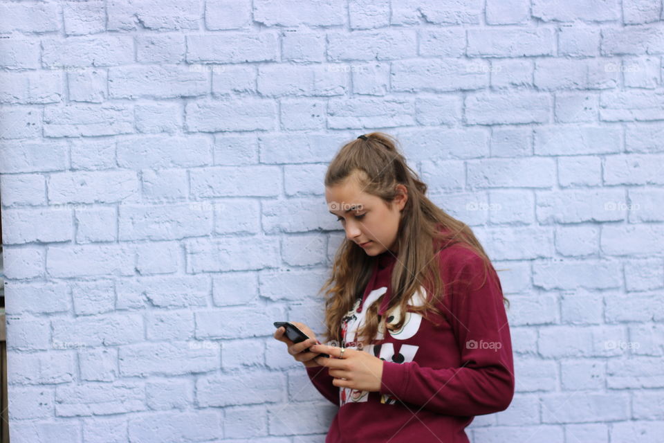 Brick, Wall, Urban, One, Girl