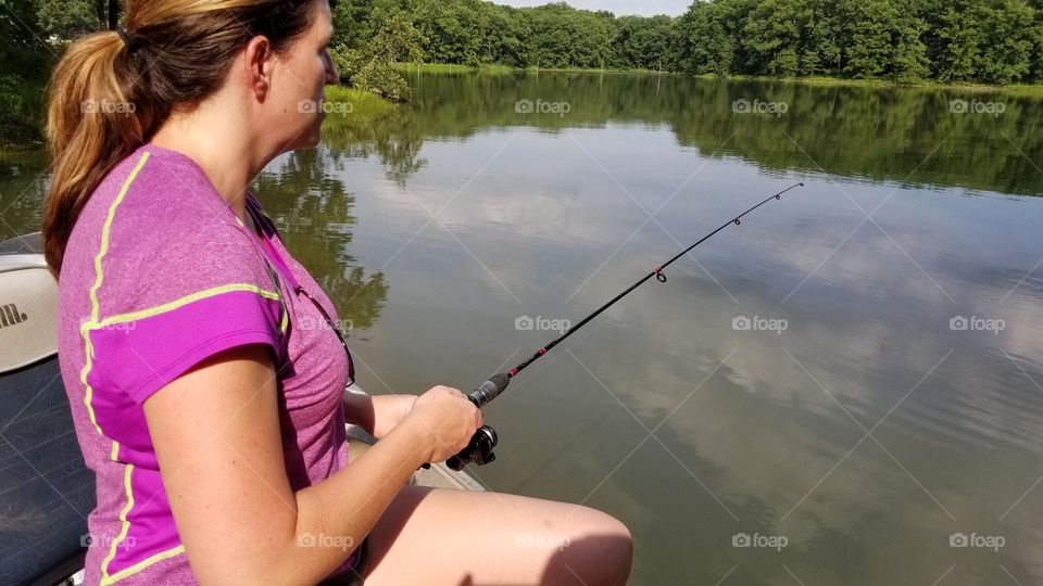boat fishing for bass or crappie at a lake in Midwest