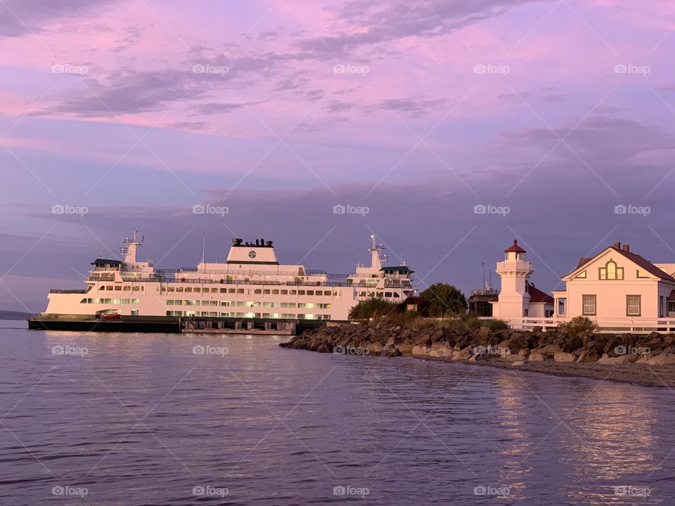 Beautiful view of sunset at ferry dock