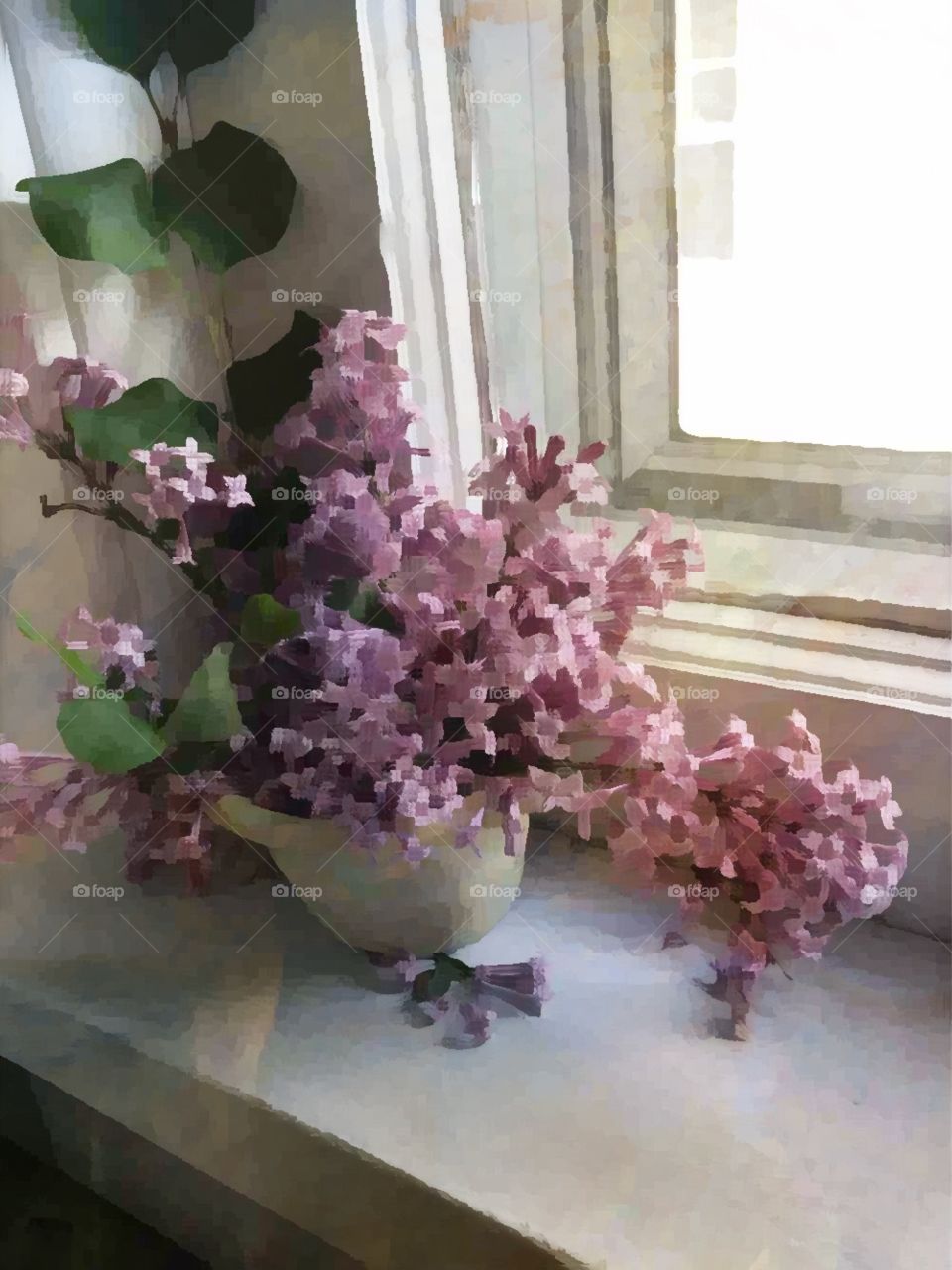 Still life lilacs on window sill
