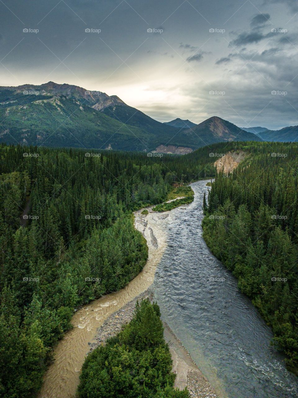 Crossing the river on the Alaska Railroad 