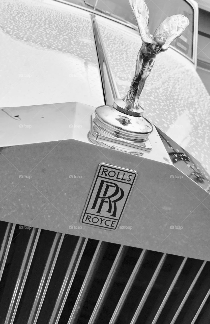 Up close and personal with an old Rolls Royce in black and white. 