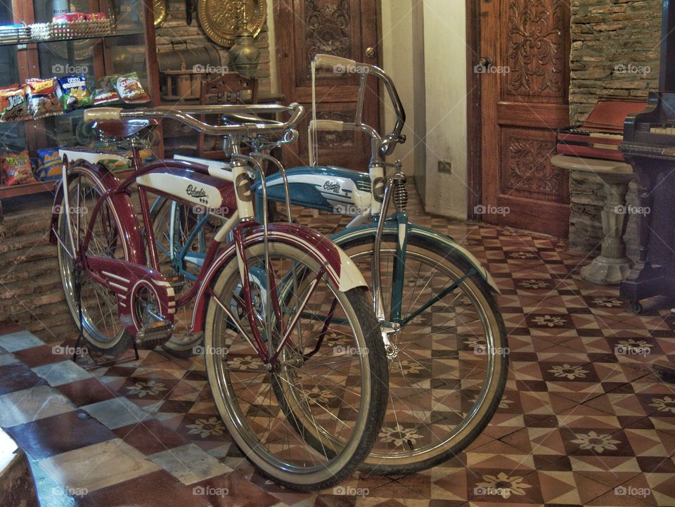 Vintage bikes on display