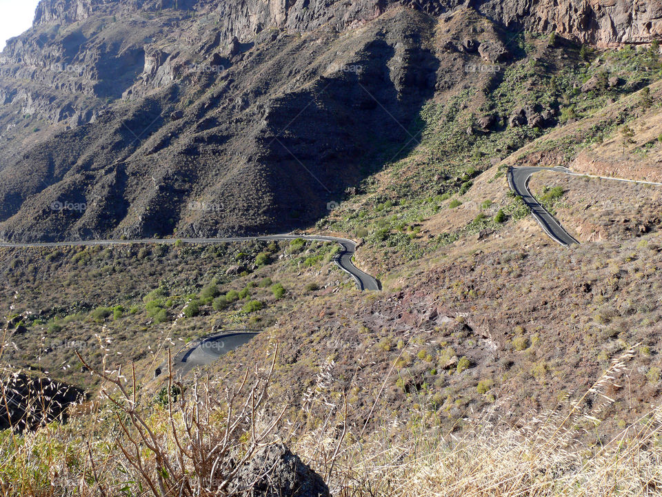 High angle view of landscape on Gran Canaria, Las Palmas, Spain.