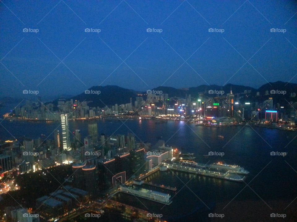 Hong Kong Harbor view from Sky100 building