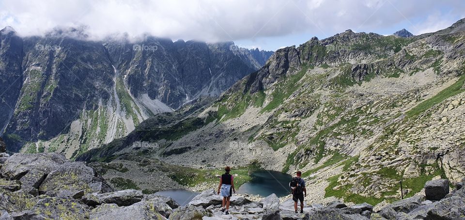 A couple on the hike to Rysy in high Tatra mountains