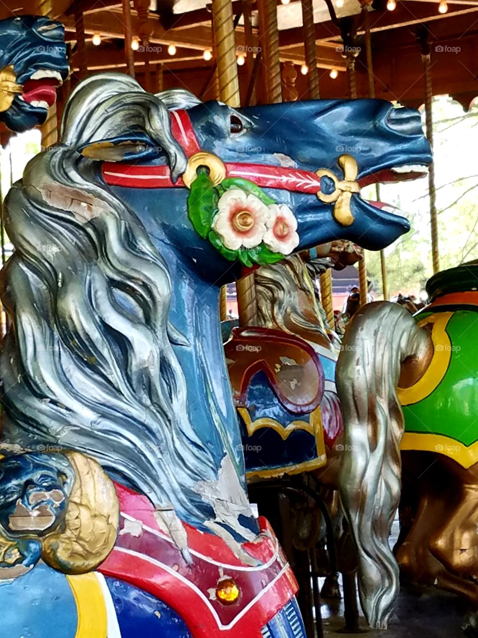 still life blue carousel horse