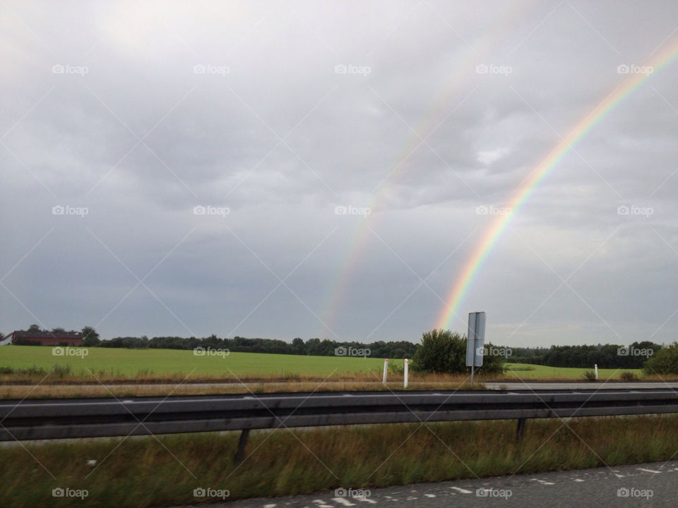 denmark southern jutland double rainbow open landscape by petermichael