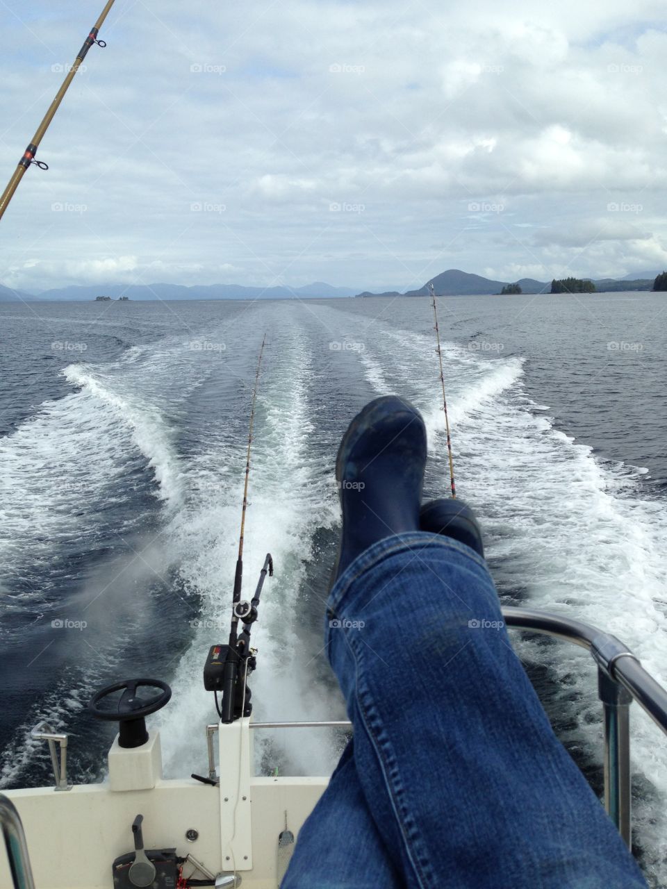 Fishing in Southeast Alaska. Taking a break from trolling fishing and moving location 