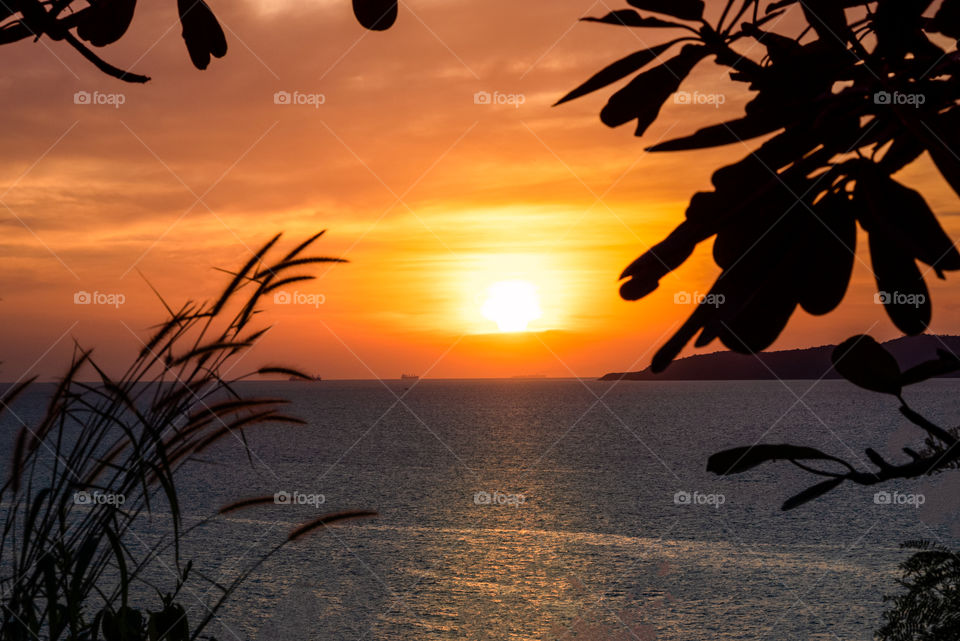 Beautiful sunset scene in twilight moment at the famous Phattaya bay Thailand