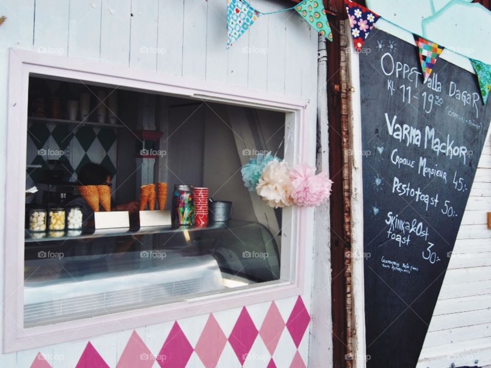 An ice cream kiosk. An ice cream kiosk