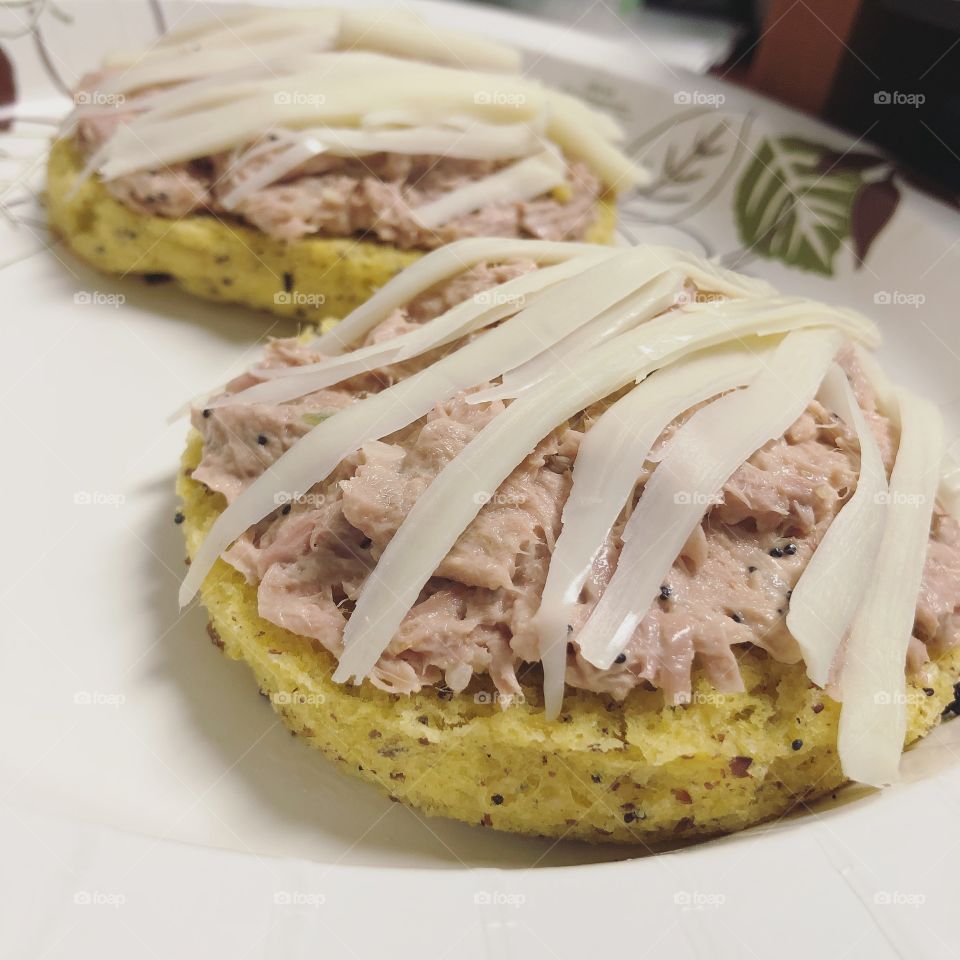 Tuna and string cheese on a homemade low carb bun
