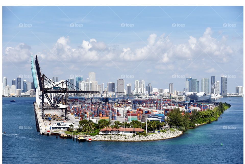 Panorama of the container terminal in the port of Miami, Florida.