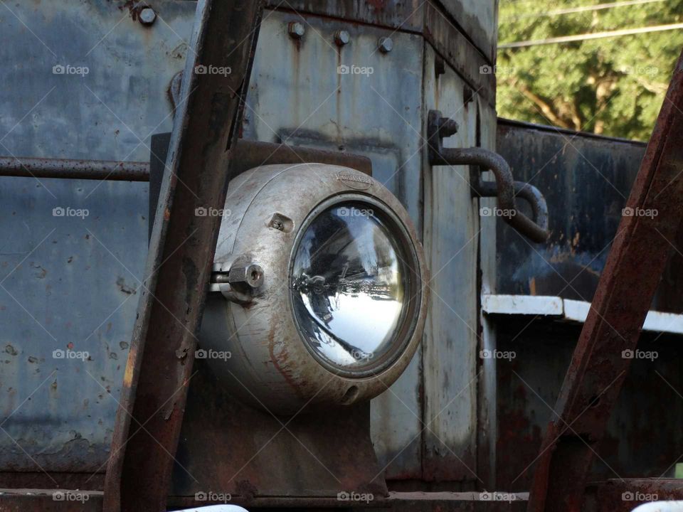 old abandoned rusty broken train locomotive lights