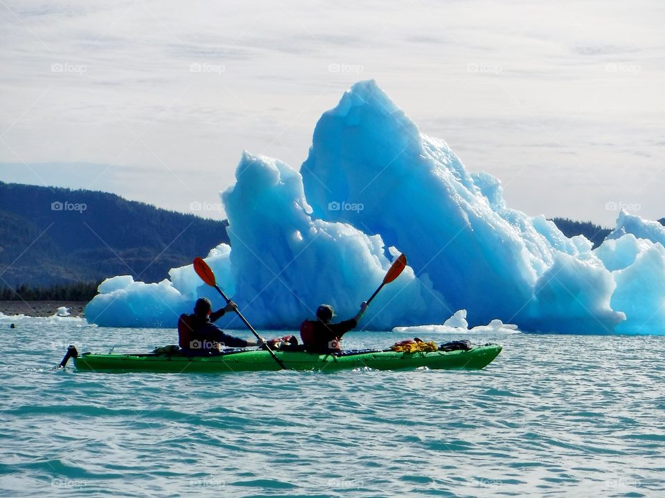 Sea kayaking amongst glacial icebergs in Prince William Sound