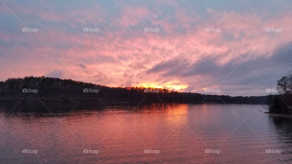 pink fiery sky at dusk.